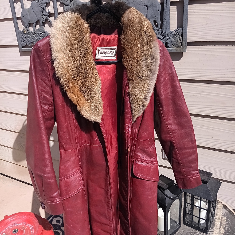 Brooks Red Leather Jacket with Plush Fur Lining